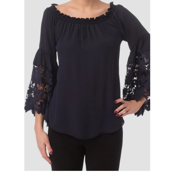 Joseph Ribkoff Witchy Dark fairy Victorian Goth Black Bell Sleeve Blouse Sz10 - Picture 4 of 14